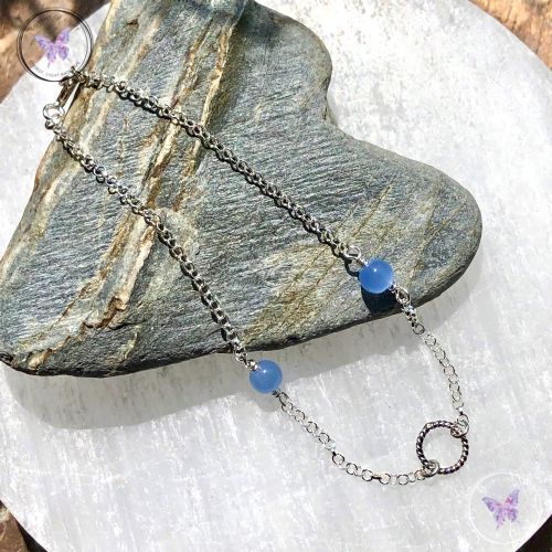 Blue Chalcedony Silver Chain Bracelet